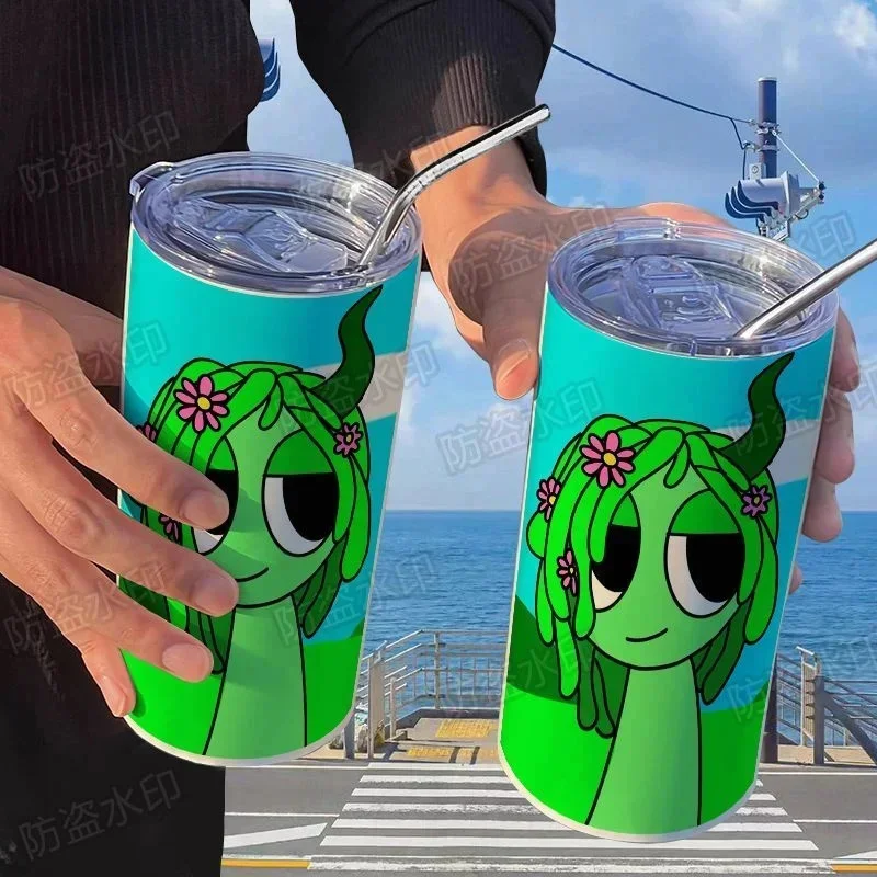 480ML Sprunki Thermos Cup With Straw Cartoon Stainless Steel Insulation Wenda Cups Portable Outdoor Vineria Water Bottle