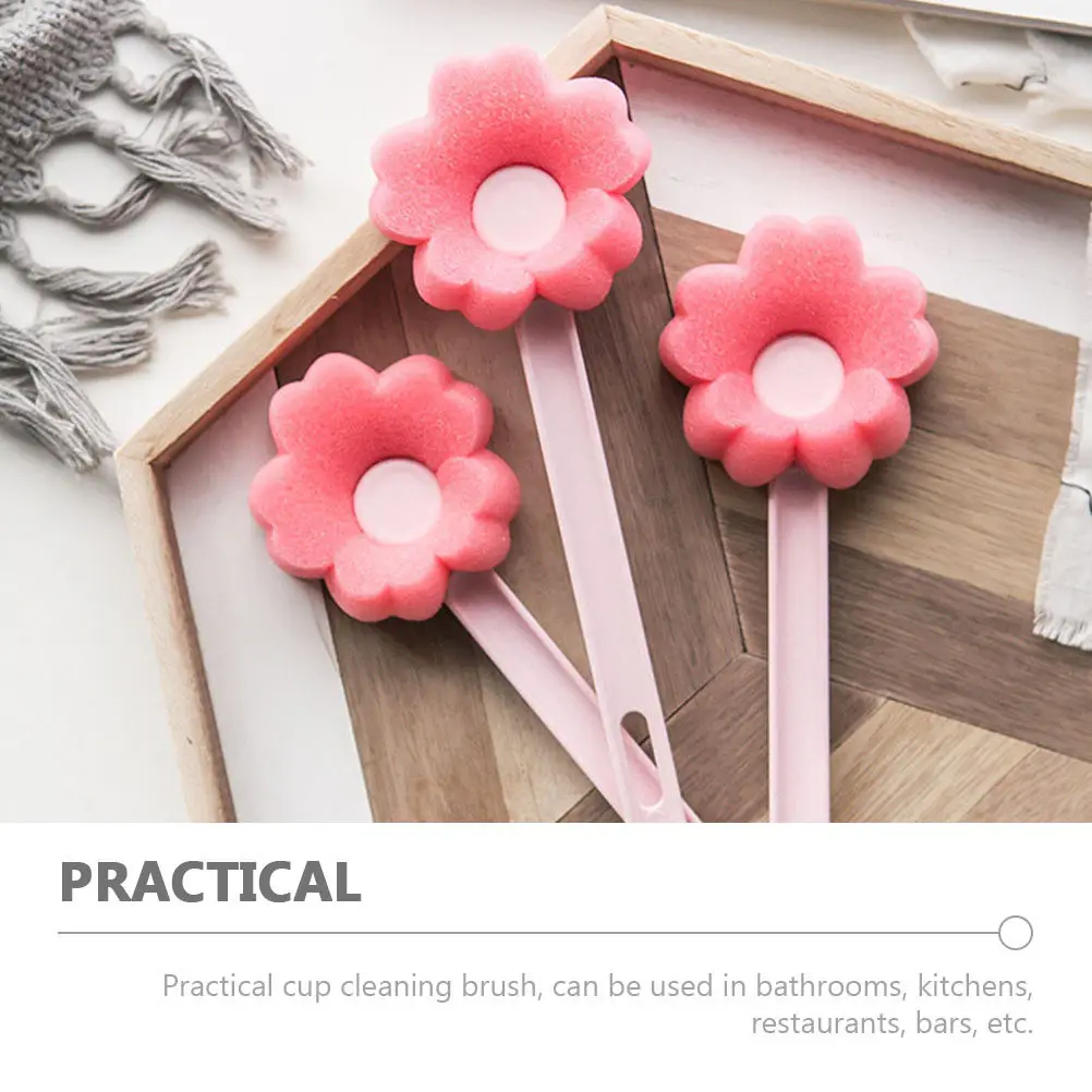Blossom Flower Shaped Bottle Brush Long Handled Sponge Cleaner for Milk Bottles Water Bottles Cups Glassware Kitchen Bathroom