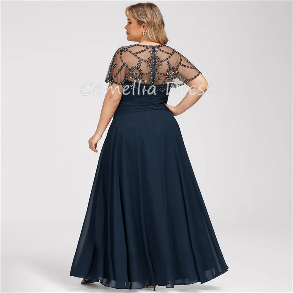 Elegante Ronde Hals Moeder Van De Bruid Jurk A-Lijn Vloer-Lengte Chiffon Formele Jurken Kralen Vestidos Mae Da Noiva Casamentos