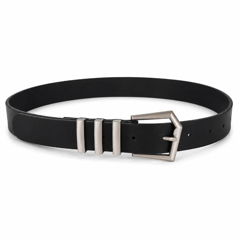 Women's Retro Belt Metal Ring Buckle Solid Black Waist Belt for Casual Denim Jeans Pants Minimalist Irregular Style Hipster Chic