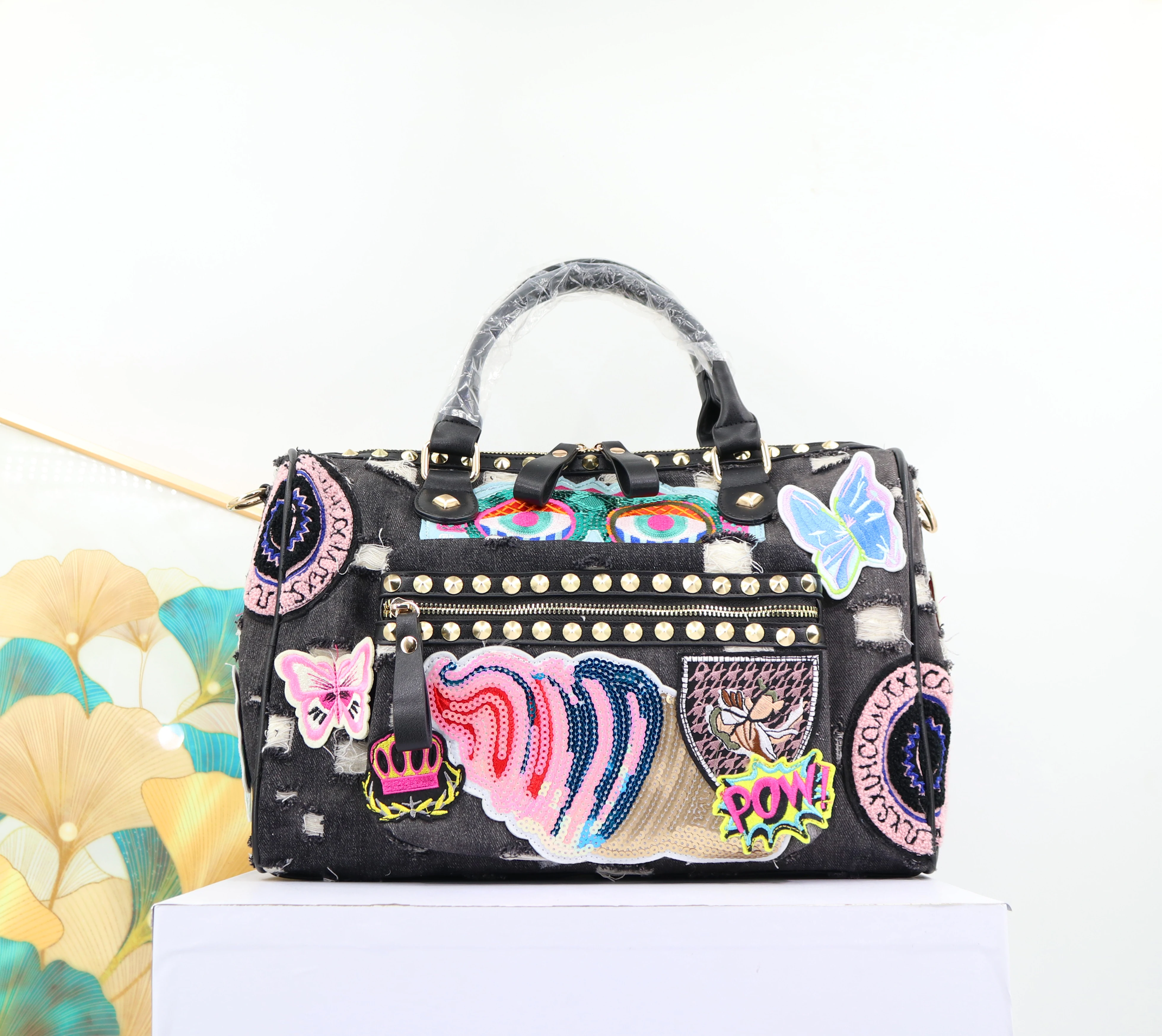 Bolso de mano más vendido para mujer, bolso de mano con bordado de lentejuelas para mujer, proveedor de bolso vaquero de alta capacidad para mujer de 36 cm