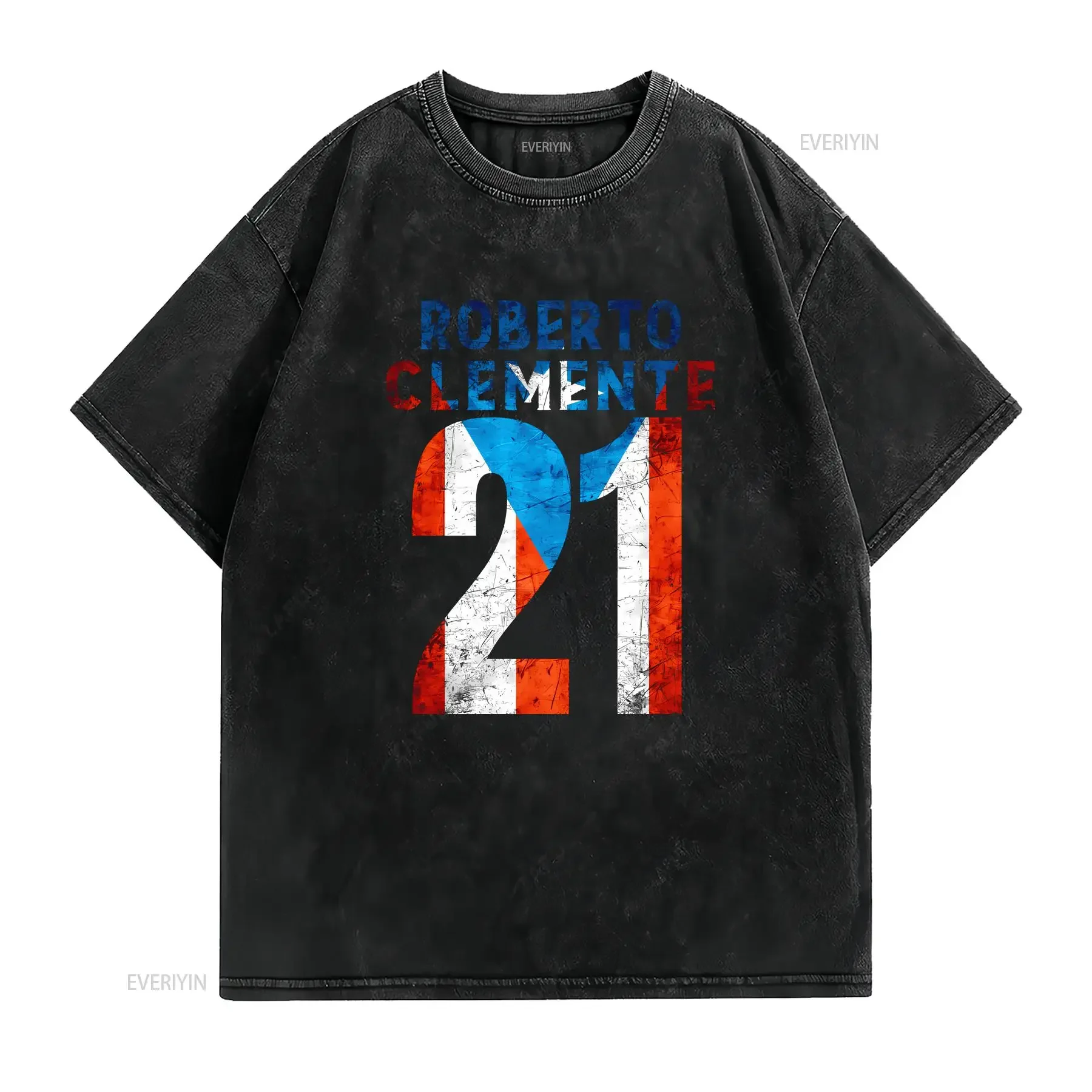 I am Roberto Clemente 21 Puerto Rican Flag Jersey  T Shirt vintage Washed streetwear Casual Stylish Breathable Unisex Slightly