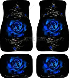 Blue Rose Car Floor Mats Anti-Slip Rubber Backing Cars Mats Carpets Universal Fit Sedan Front Rear Foot Mats Set of 4 for Car