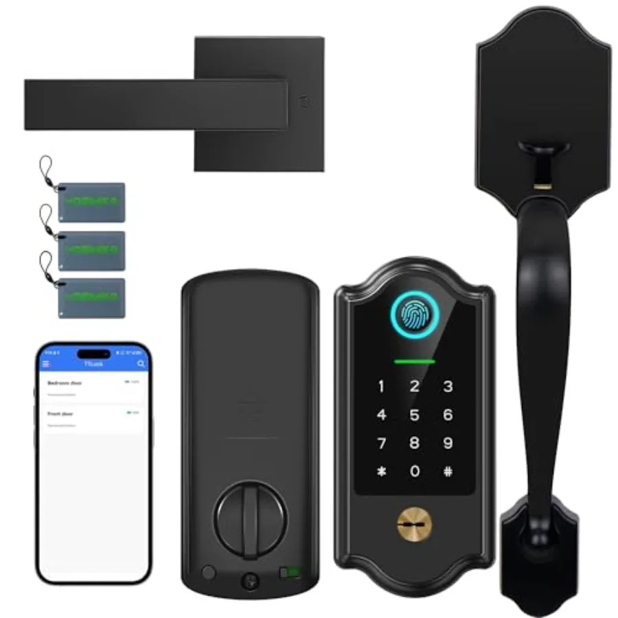 

Smart Fingerprint Door Lock for Front Door Keyless Entry Deadbolt with Handle Set Digital Keypad App Control Auto Lock Easy Ins