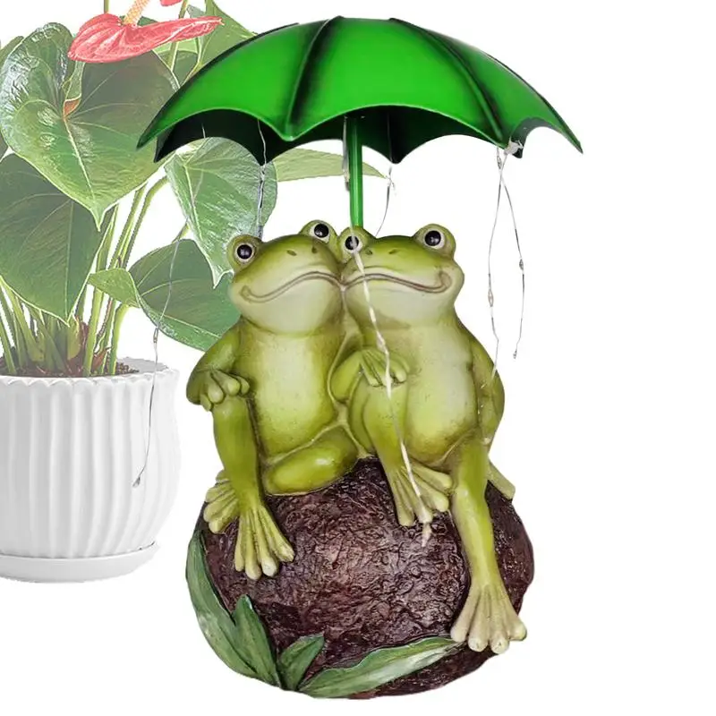 Frog Couple Solar Light Waterproof Resin Frog Garden Statue Couple Frog Holding Umbrella Sculpture Solar Lantern LED Outdoor