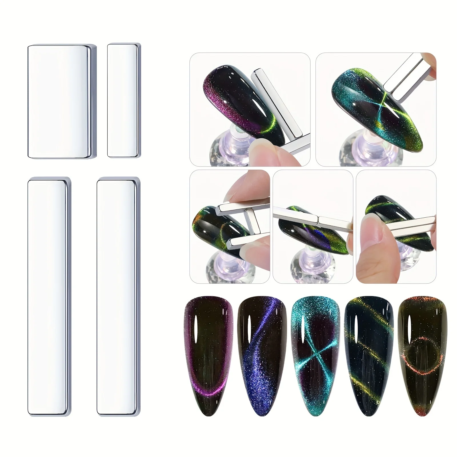 YIKOOLIN 8 pièces ensemble d'outils magnétiques pour ongles avec vernis Gel œil de chat magnétique pour bricolage Nail Art adapté à la maison Salon ou en Studio