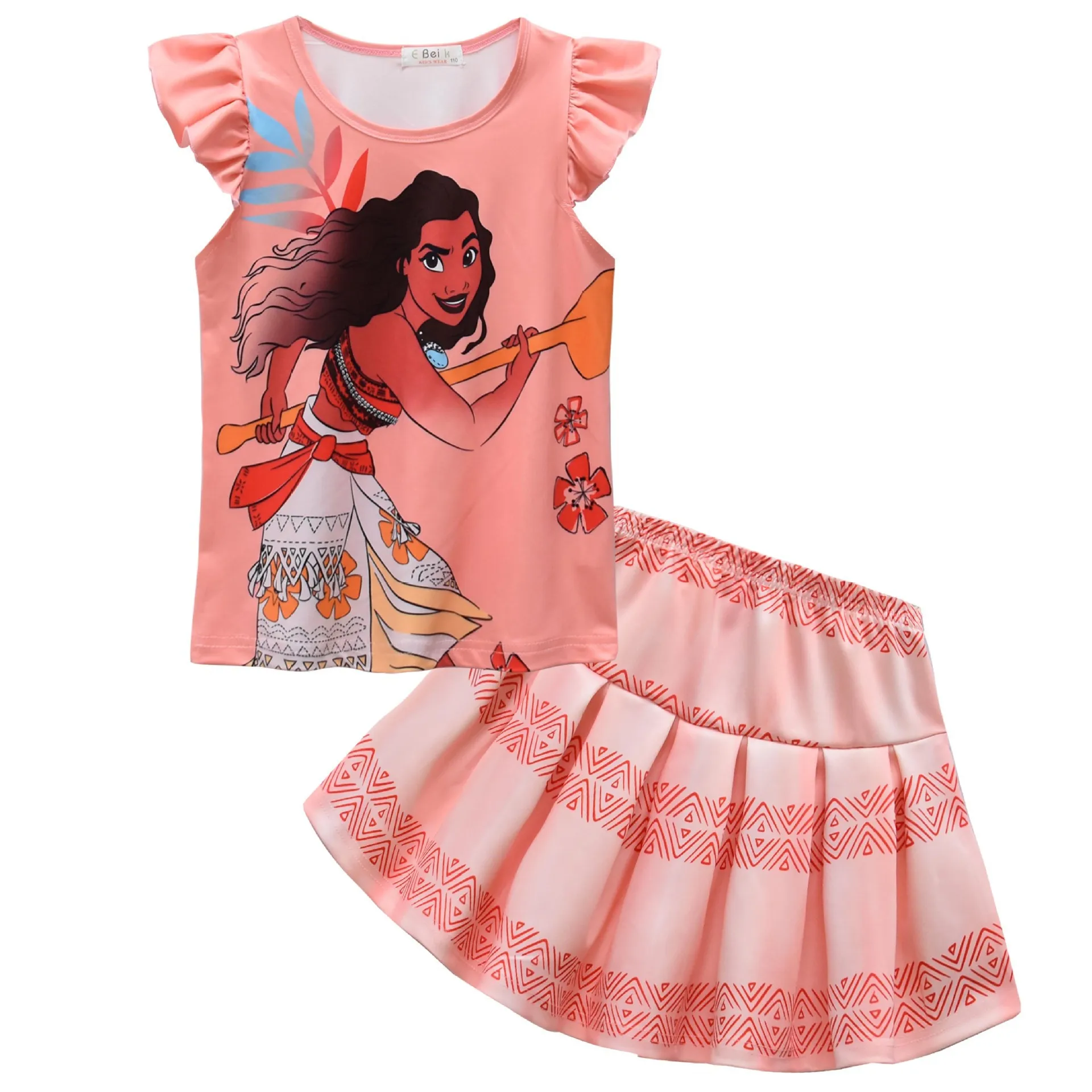 Girls Princess Summer Dress Frozen Moana Boutique Flutter Short Sleeve Top Matching Dress Children Girls Halloween Christmas Set