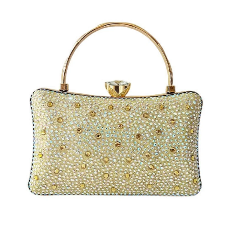 

Shiny Diamond-studded Design Clutch Bag Fashion Metal Handle Easy Opening Design Detachable Chain Shoulder Bag for Party Wedding