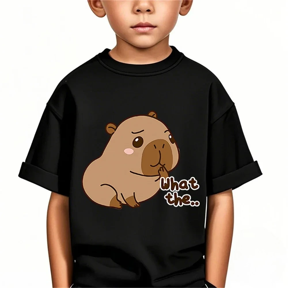 

Summer Cartoon Capybara Print Cute Children T-Shirt Short-Sleeved Comfortable Versatile Cool Cotton Boy Girl Tee Top Kid Tshirt