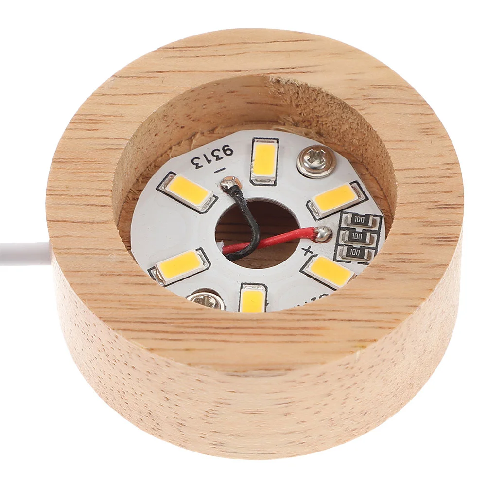 Wood Lamp Base 6cm Wide 2cm Thick LED Light Base for Crystal Glass Display Round Rack Warm Glow Night Light