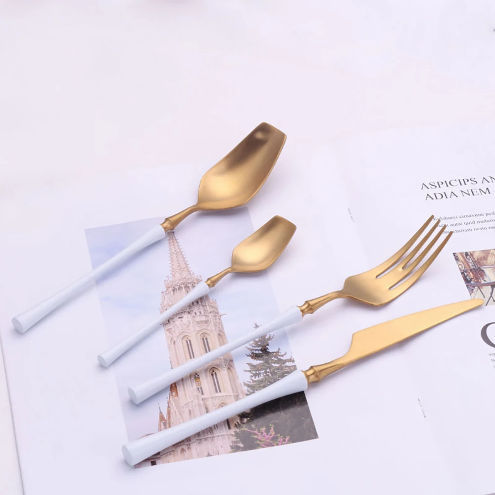 24/32Pcs Gold Cutlery Stainless Steel Tableware Western Dinner Set Mirror Sliver Knife Fork Spoon Matte Kitchen Utensils