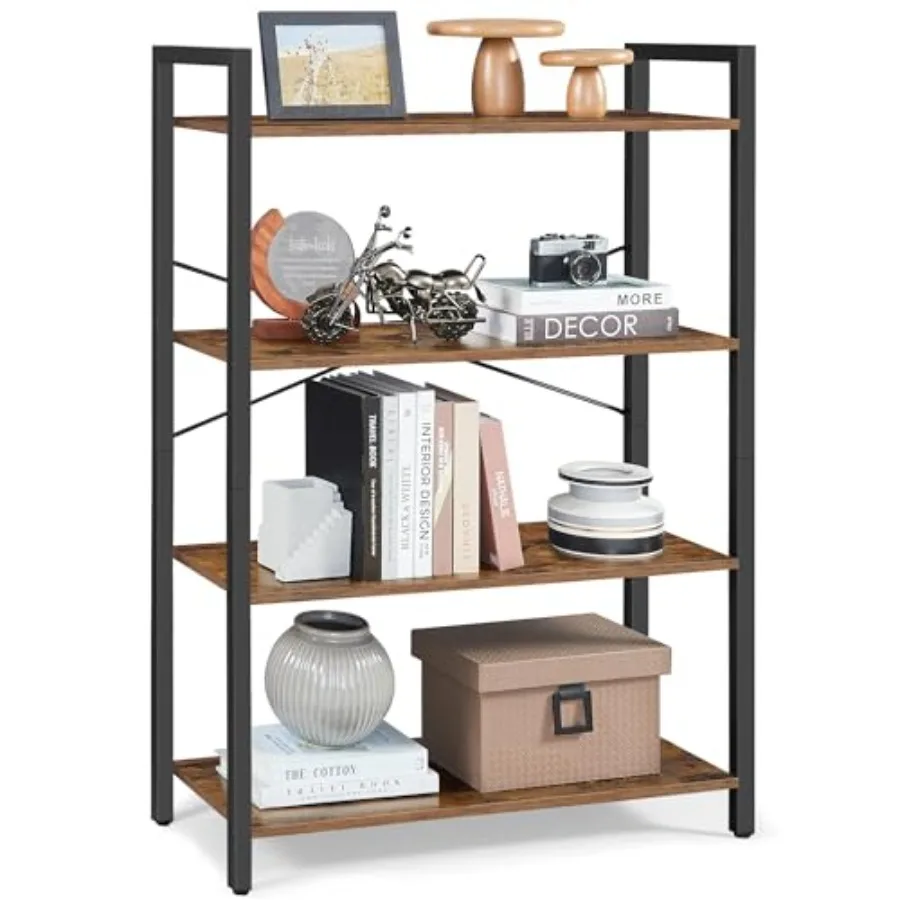 

4-Tier Tall Bookshelf, Large Bookcase with Steel Frame, Deep Book Shelf for Living Room, Home Office, Study, 11.8 x 31.5 x 47 I