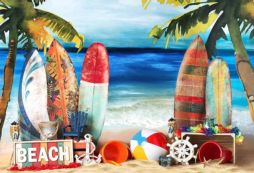 Mehofond การถ่ายภาพพื้นหลังฤดูร้อนกระดานโต้คลื่น Beach Surfer Party Tropical Hawaiian เด็ก Portrait ตกแต่งฉากหลัง Photo Studio