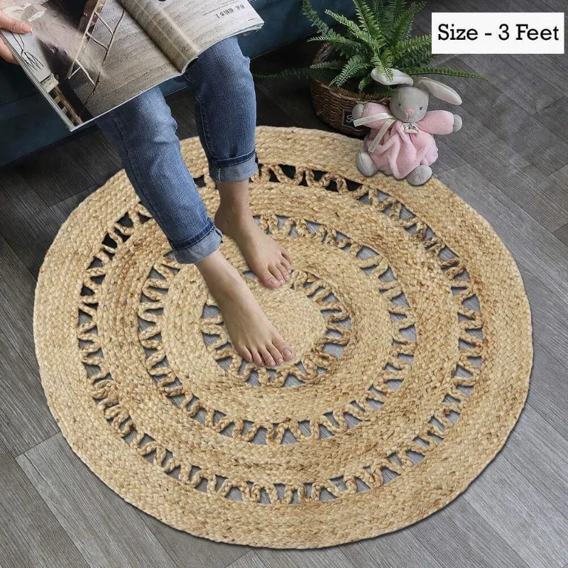 Rug Natural Reversible 100% Jute Braided Carpet Modern Rustic Look Area Rug