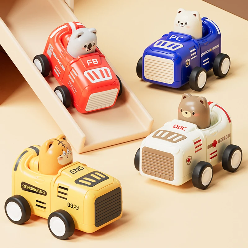 Children's Educational Press Inertia Pull Back Toy Car Cartoon Cute Animal Engineering Fire Engine Toys Kids Funny Birthday Gift