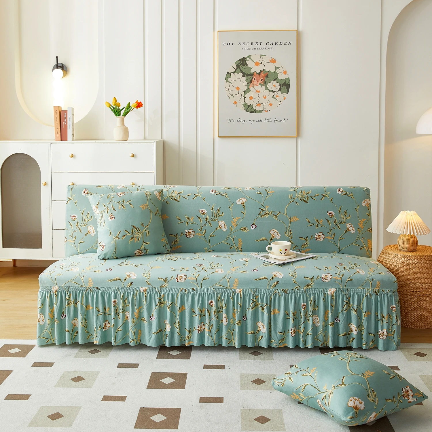 

Эластичный безрукий чехол-футон с юбкой и принтом, моющийся складной чехол для дивана-кровати, эластичный чехол для мебели