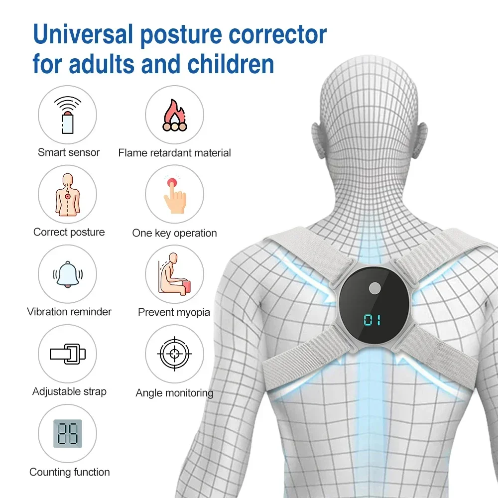 Entrenador de postura de espalda inteligente, Corrector de postura de clavícula, columna vertebral, corrección de hombros, puntas inteligentes, soporte de espalda de longitud ajustable