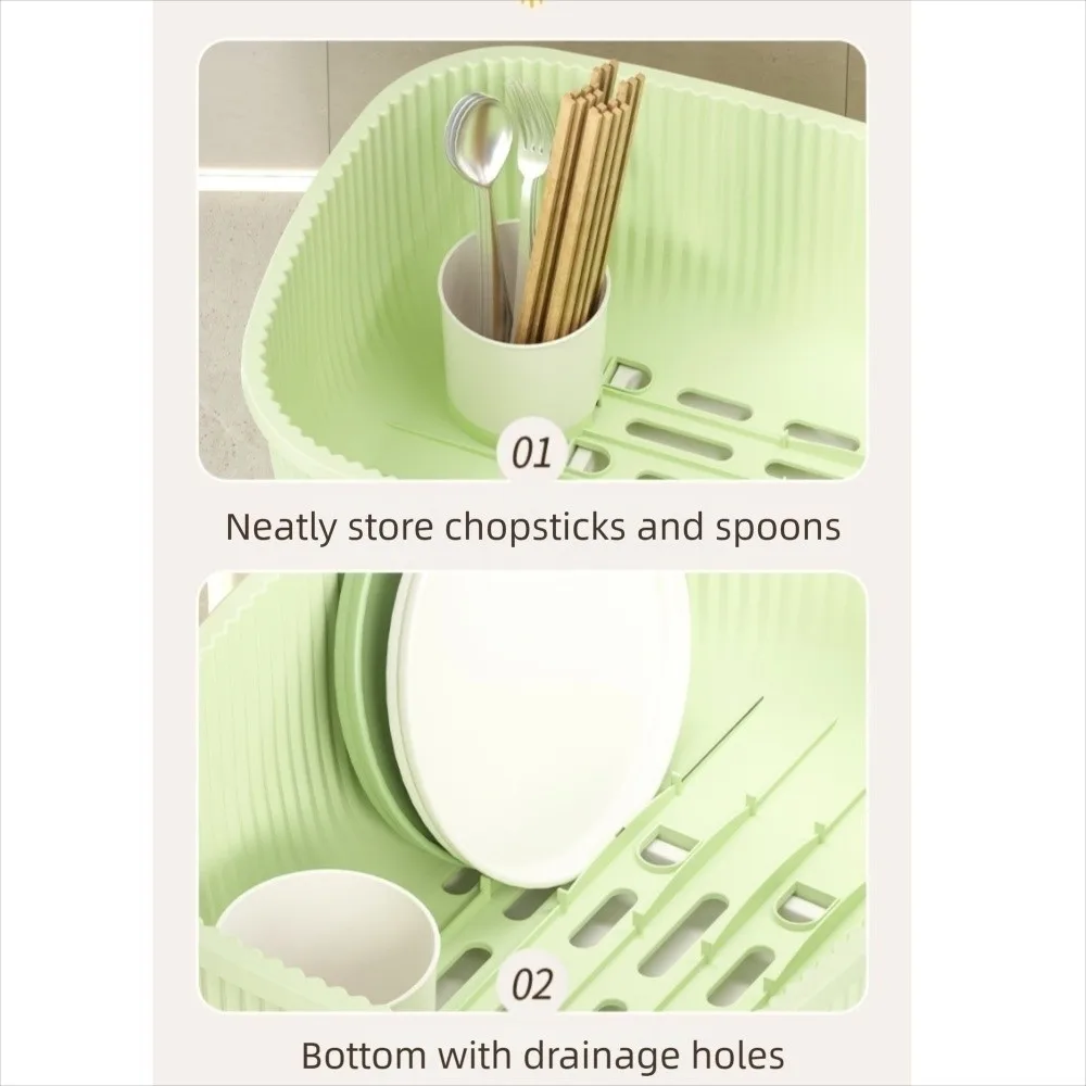 Large Capacity Dish Drainer With Roof Cover Dustproof Plastic Dish Storage Rack with Drain Board Multifunctional