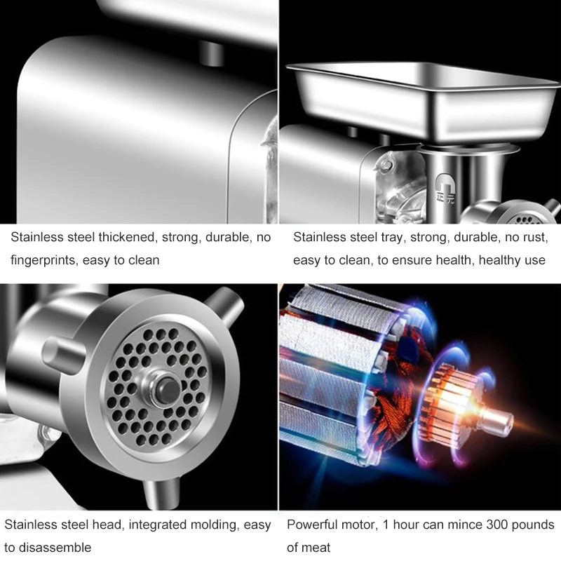 Commercial Electric Meat Grinder 1100W Heavy Duty Stainless Steel Mincer for Beef Pork Chicken Soft Bones Peanut view 3