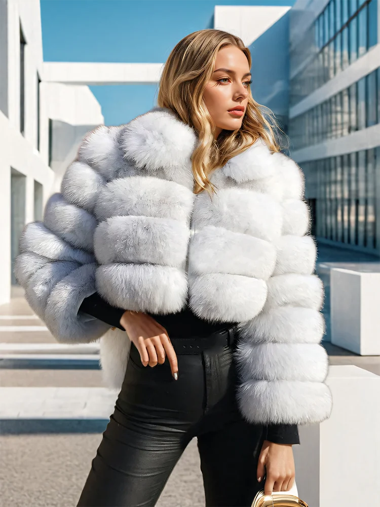 DEAT Fashion Women Faux Fur Coat Lapel Loose Zipper Spliced Long Sleeves Thick Imitation Fox Fur Jackets Winter 2024 New 7AB5481