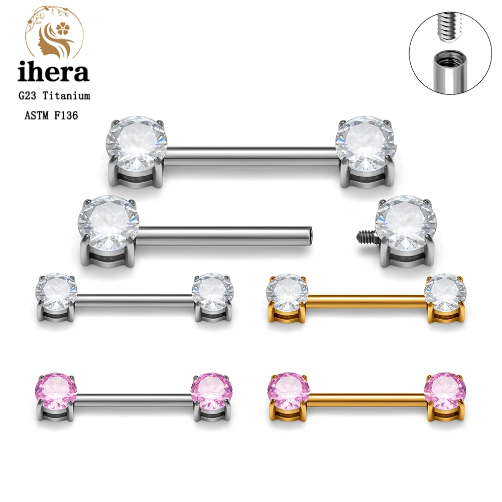 ASTM F136 Titanium 14G Internally Threaded Nipple Ring with 5mm Round Zircon Nipple Straight Barbell Piercing Body Jewelry