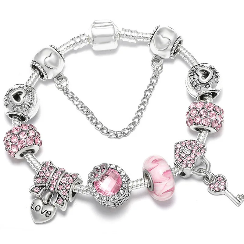 Silver Plated Charm Bracelet with Key Lock Pendant, Wedding Gift