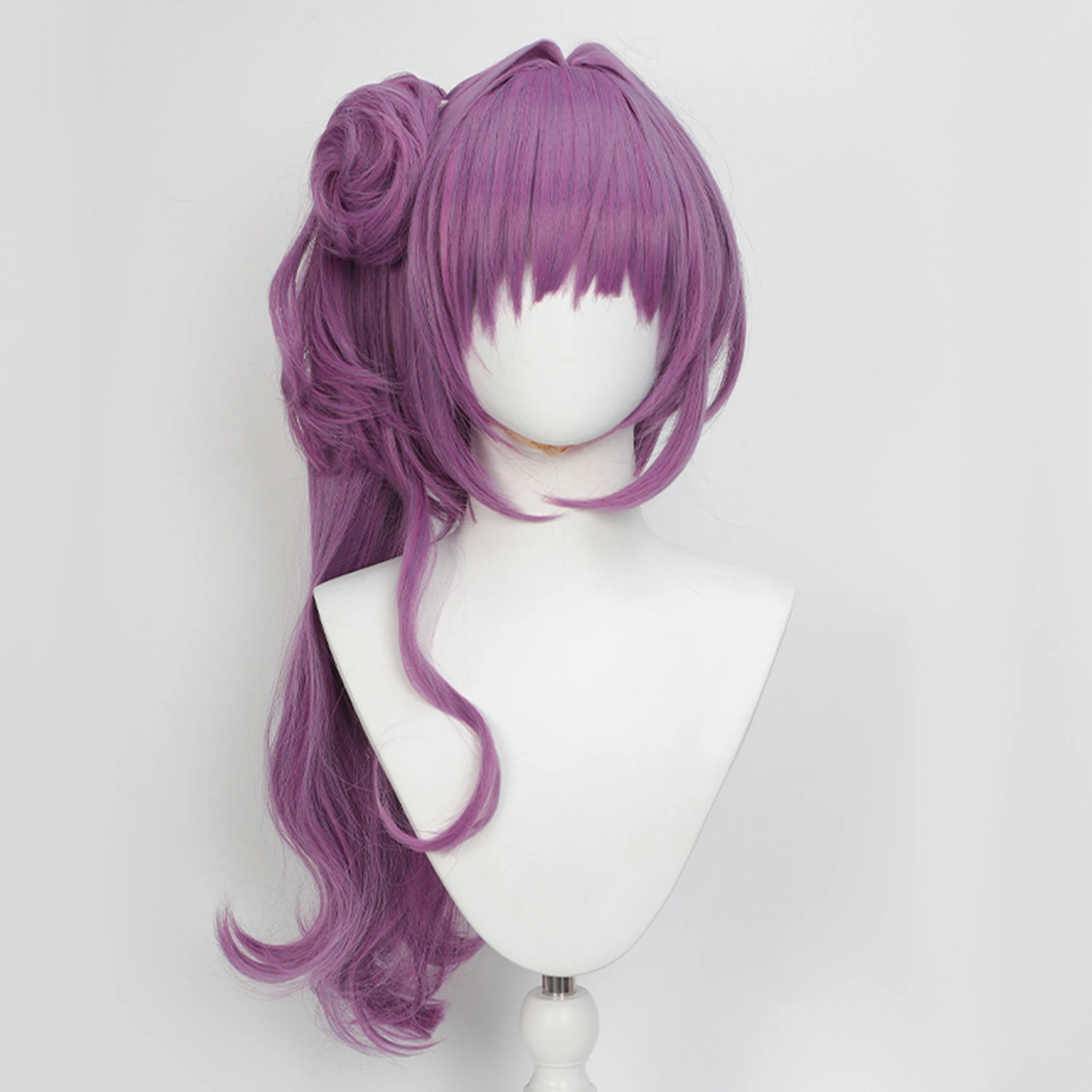 Yunemoto Kozue Cos Wig Purple Long Curly Hair With Detachable Bun Ponytail Synthetic Wigs for Anime Party