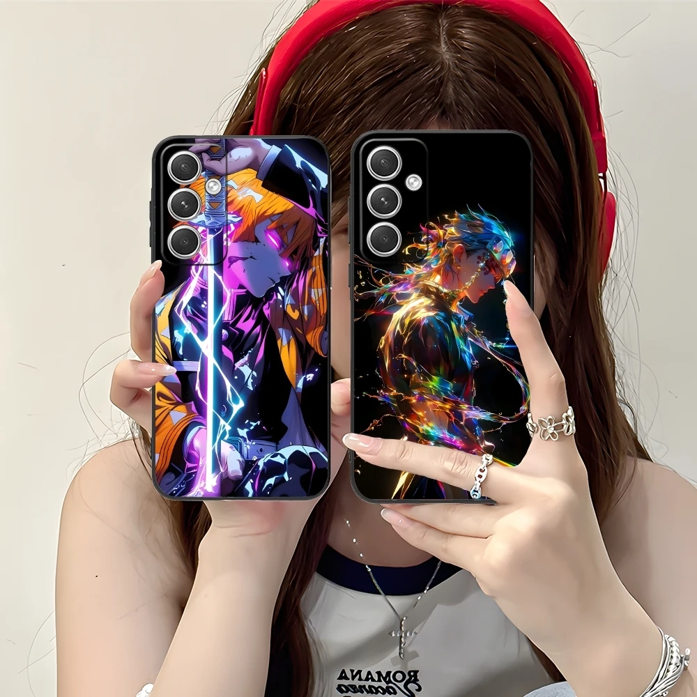 Demon Slayer Colored Neon Cell Phone Case for Samsung M55 35 15 54 34 14 33 23 13 42 32 22 F55 23 12 5G Black Phone Cover Shell