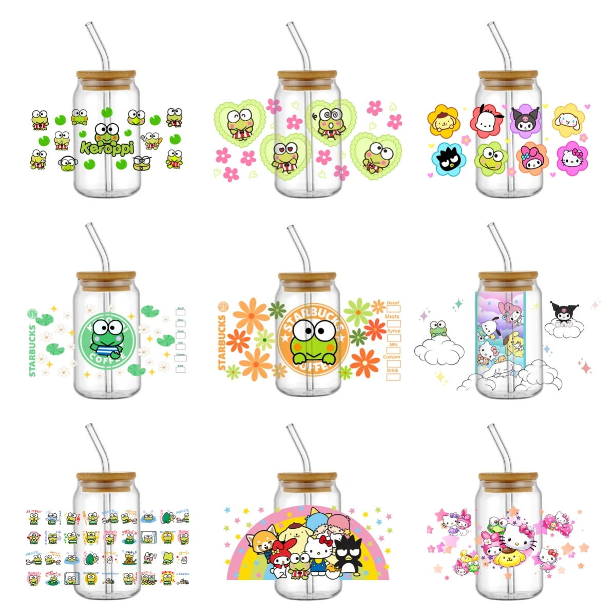 Miniso cartoon frog series UV DTF Cups Wrap Sticker Mexican Candy Snacks DIY Label Transfer Sticker Waterproof Print 16oz