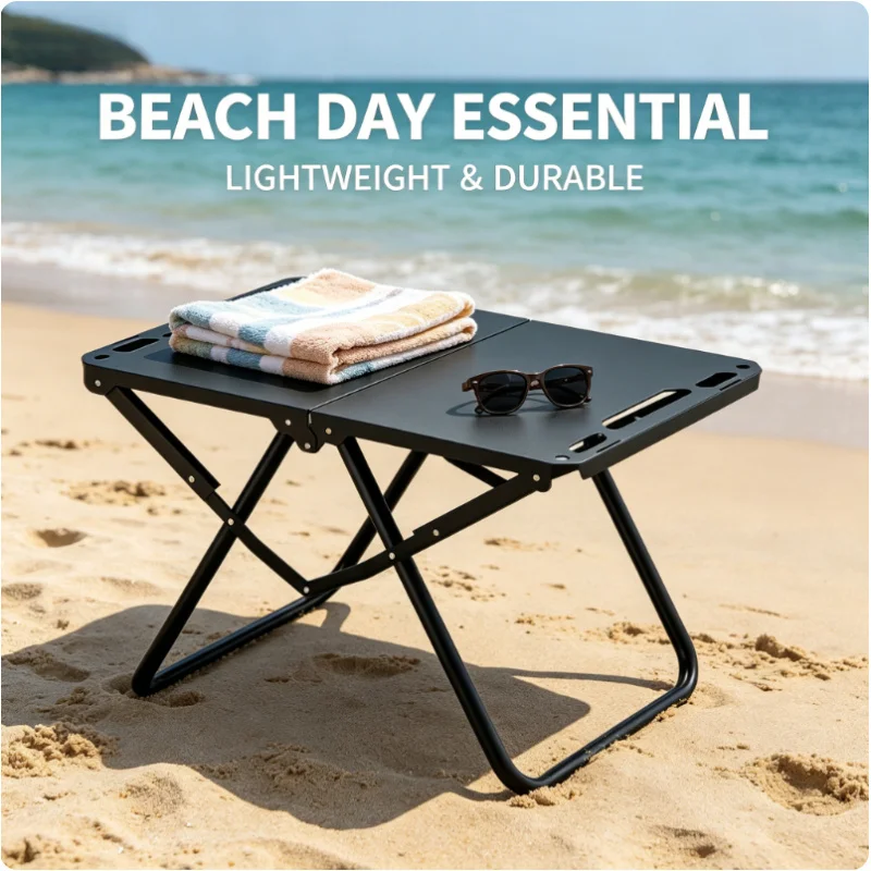 

Outdoor Camping Picnic Table Foldable High Load Lightweight Portable Black Desk Space Saving for Travel Home