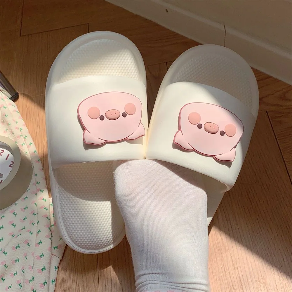 Cute Blushing Piggy Design Soft Sole Women Slippers Slides Bathroom Beach Indoor Sandals Summer Couple Shoes