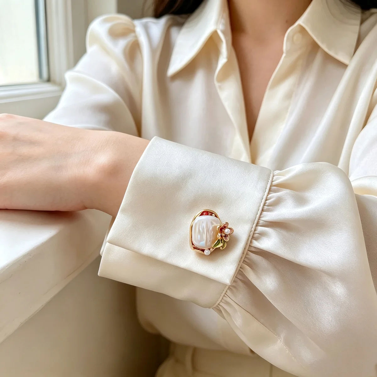 Baroque Pearl Enamel Red Zirconia Button Covers for Women Shirt Button Cover Elegant Blouse Accessories Wedding Gift for Her