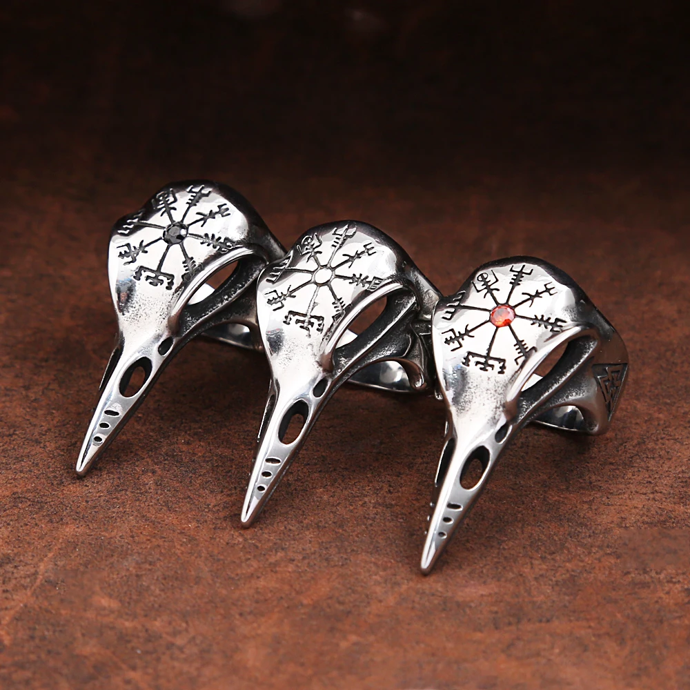 Gothic Vintage Odin Crow Skull Ring For Men Women Punk Stainless Steel Viking Compass Rings Fashion Amulet Jewelry Dropshipping