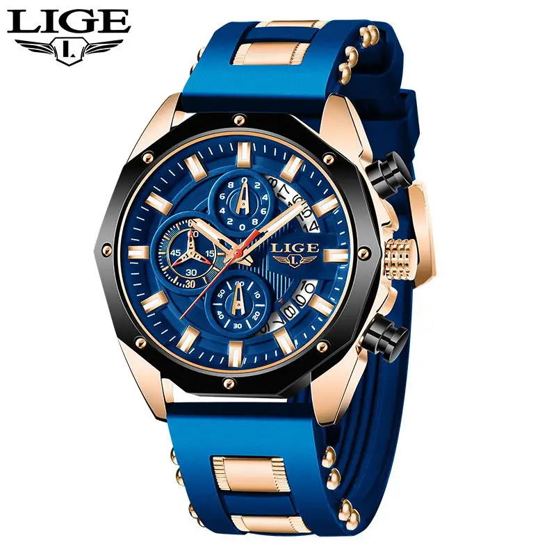 Lige mode herren uhren top marke luxus silikon sport uhr herren quarz datum uhr wasserdicht armbanduhr chronograph uhr mann