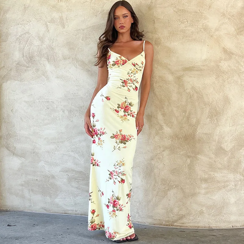 Hawthaw Women Floral Bodycon Party Evening Streetwear Beach Vacation Long Dress 2023 Summer Clothes Wholesale Items For Business