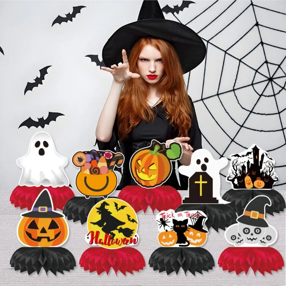 

9Pcs/Set Creative Halloween Honeycomb Decorations Gothic Style Paper Halloween Table Decorations Party Decorations 3D