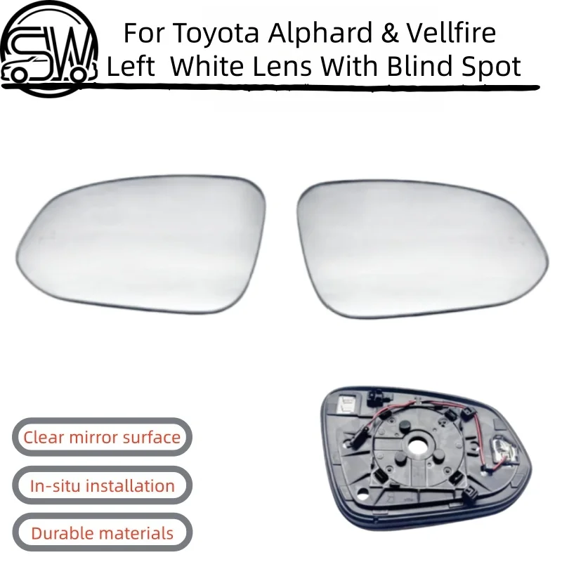 

For Toyota Alphard & Vellfire 2015-2022 Door Wing Mirror Glass Left Right Heated White Lens With Blind Spot