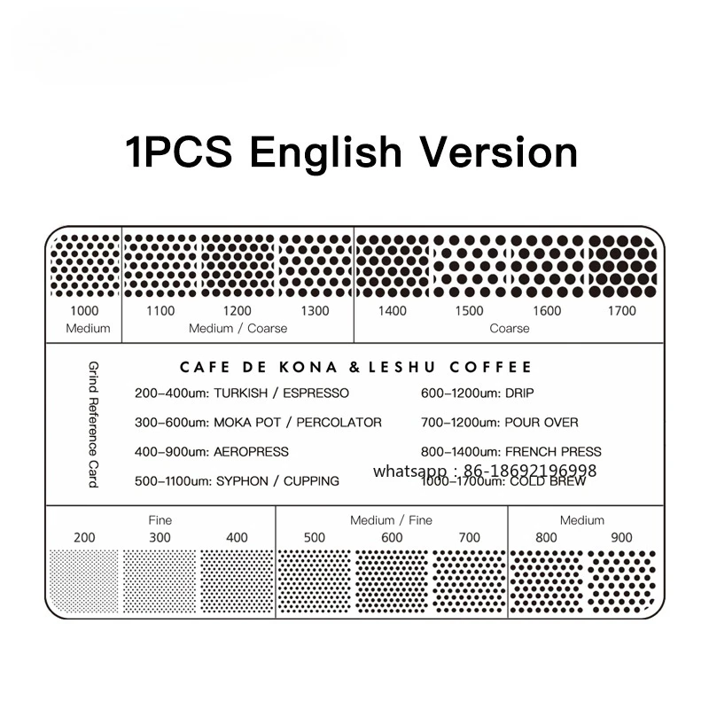 Grind Reference Card Size 200-1700um Coffee Accessories Conversion Card For Common Brewing Related Conversions