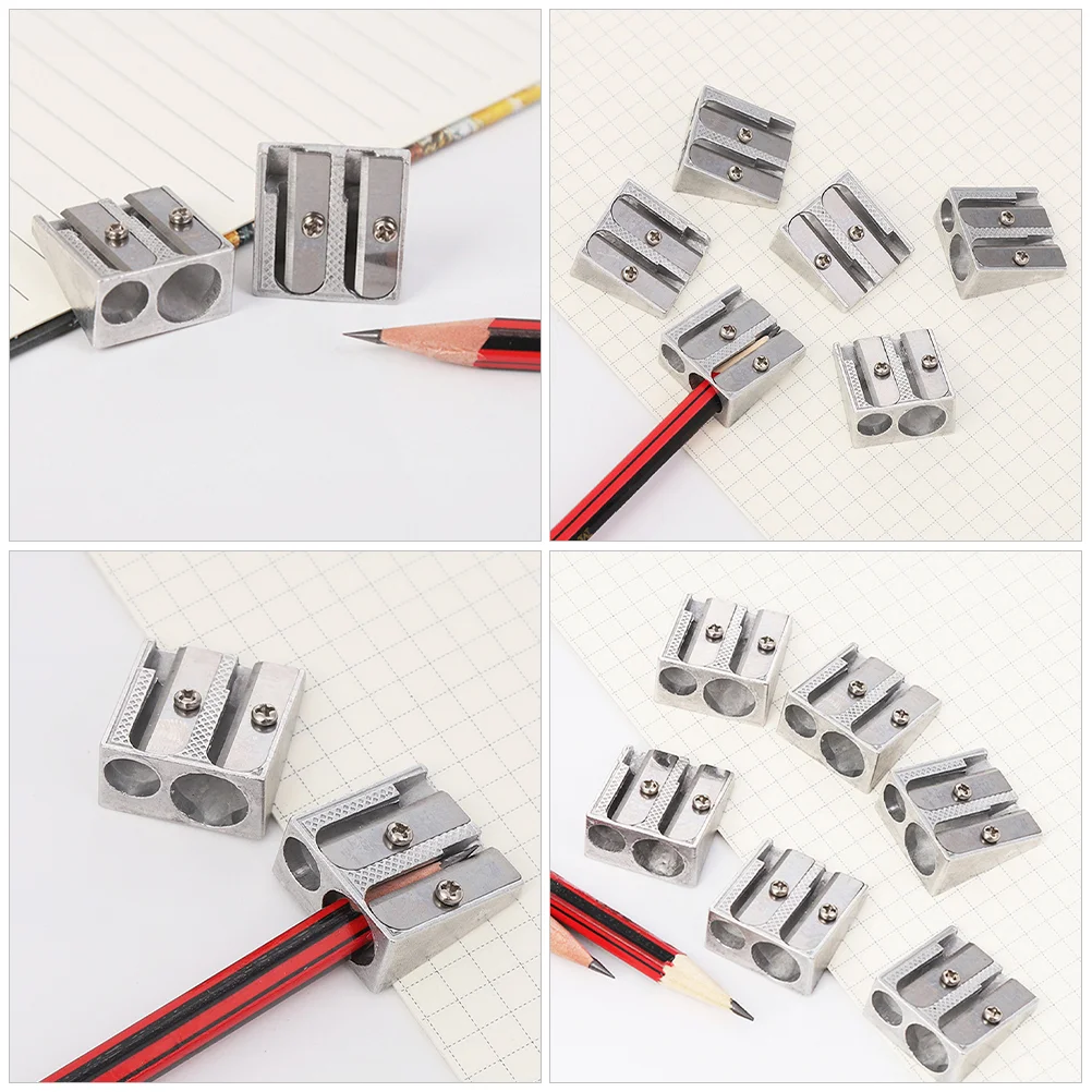 10 peças apontadores de lápis de buraco duplo mais afiado para alunos ensacados da escola