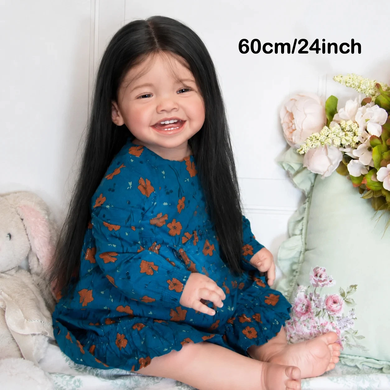 BZDOLL 60 CM 24 INCH Smile Reborn Baby Doll with Cloth Body Princess Toddler Doll Toy For Girl Lifelike Handmade Birthday Gift