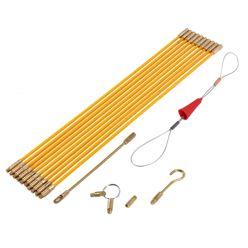 Cabling Rods Fish Tape 10.83FT Fiberglass Electrical Cable Threader Running Puller In Case 10Rods X 33Cm