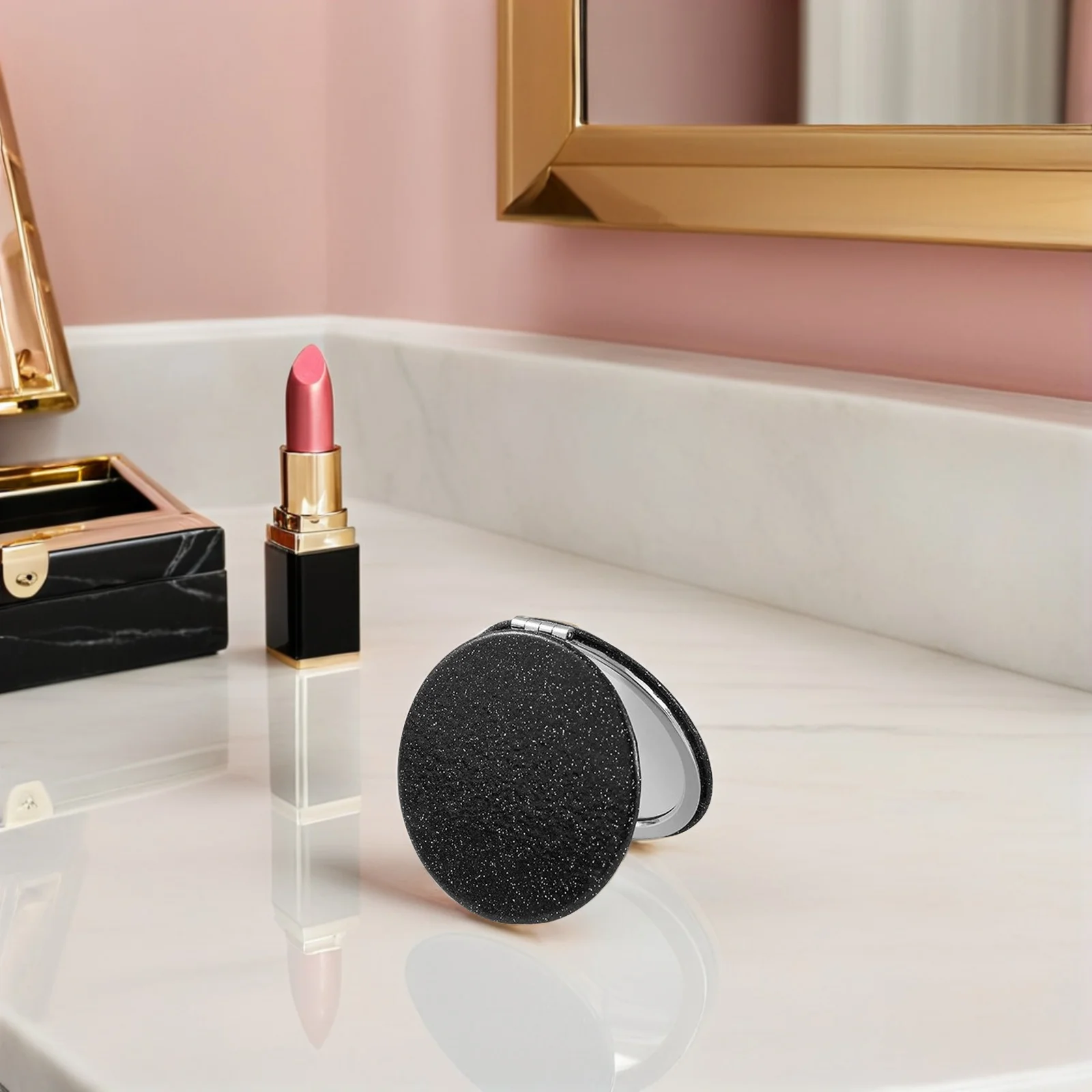 

5Pcs Small Pocket Makeup Mirror Glitter Round Dual-Sided Vanity Mirror for Travel Purse and Handbag Convenience