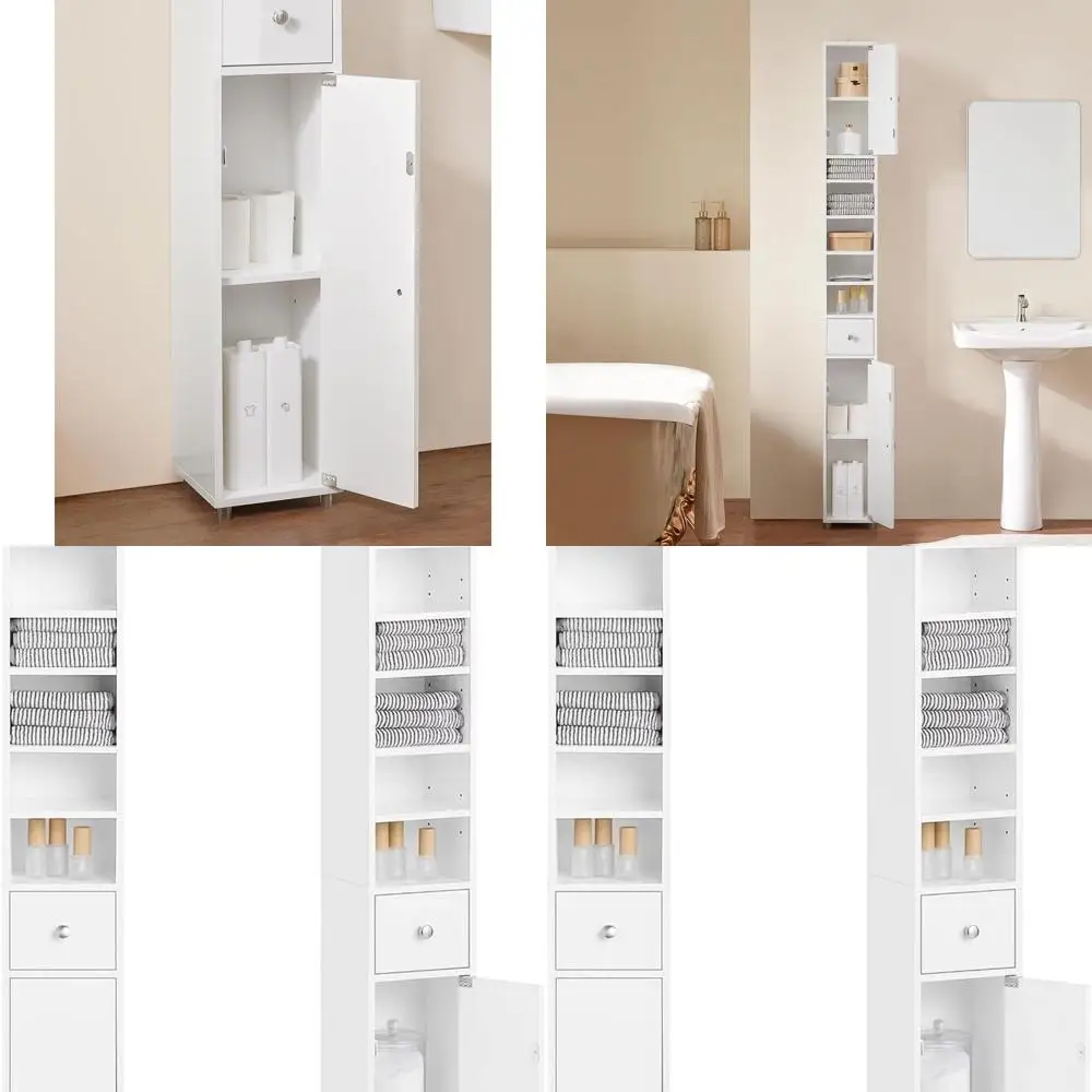 

White Slimline Tall Bathroom Storage Cabinet with Adjustable Shelves for Compact Spaces BZR167-GW