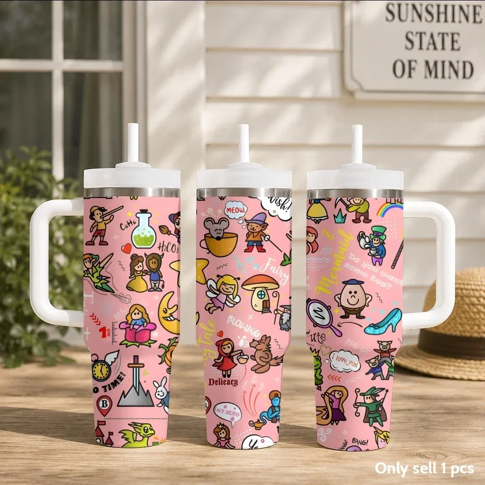 Fairy-Tale Fantasy Magic Vacuum Flasks 40oz Portable Stainless Steel Tumbler with Handle Straw Double Wall Vacuum Insulated Mug