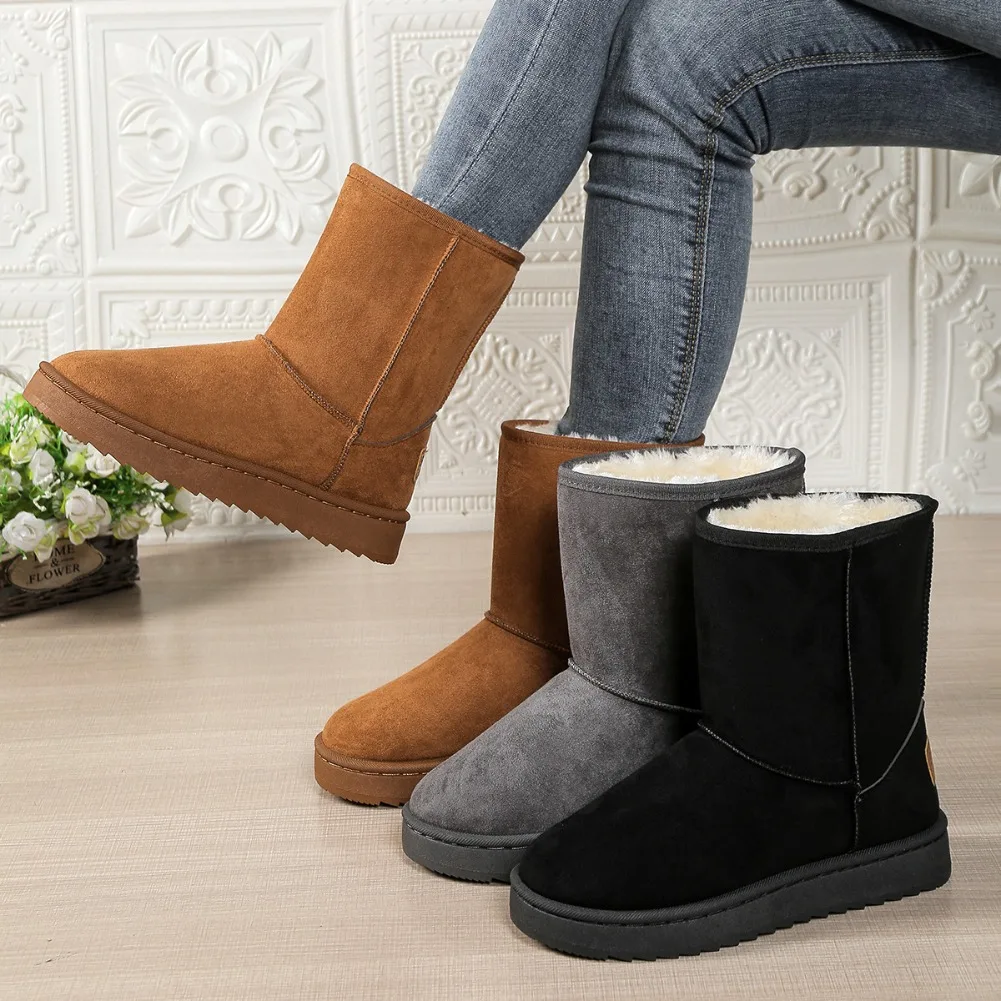 Wasserdichte, warme Plateau-Schneestiefel für Damen, große Größen, Winter-Slip-On-Stiefel, flache, lässige Damenstiefel, 2026 neue Mode – Detail 7