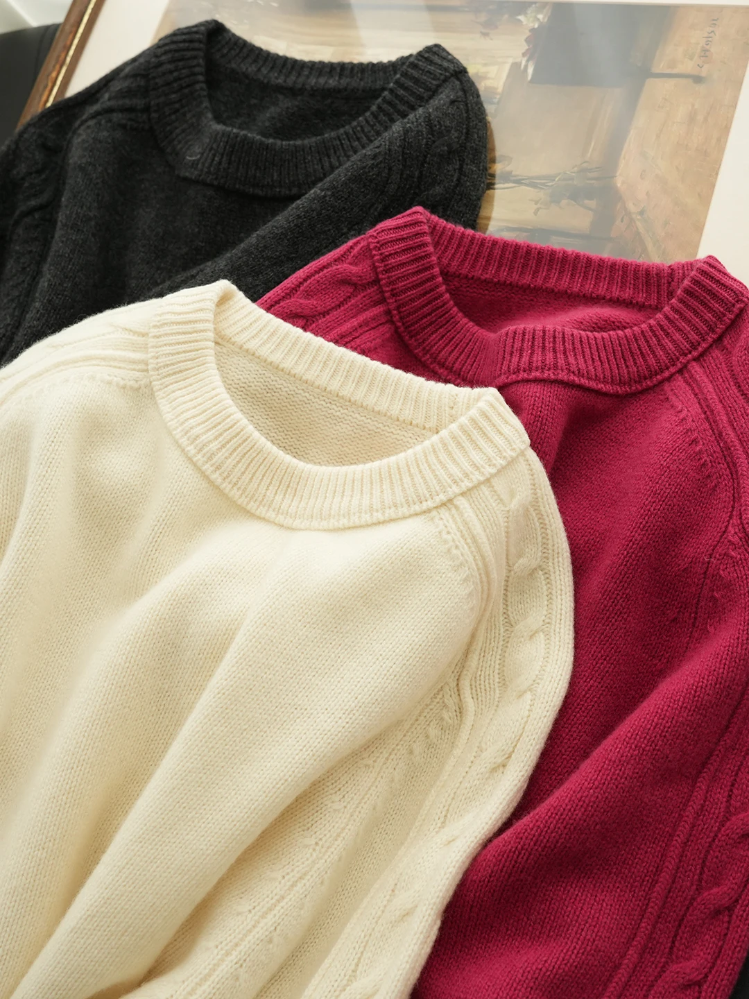 

Women's round Ne Twist Sve Sweater Winter Sle 26 Double Yarn Soft Woolen Knit Casual Faion Basic Length Long Sve