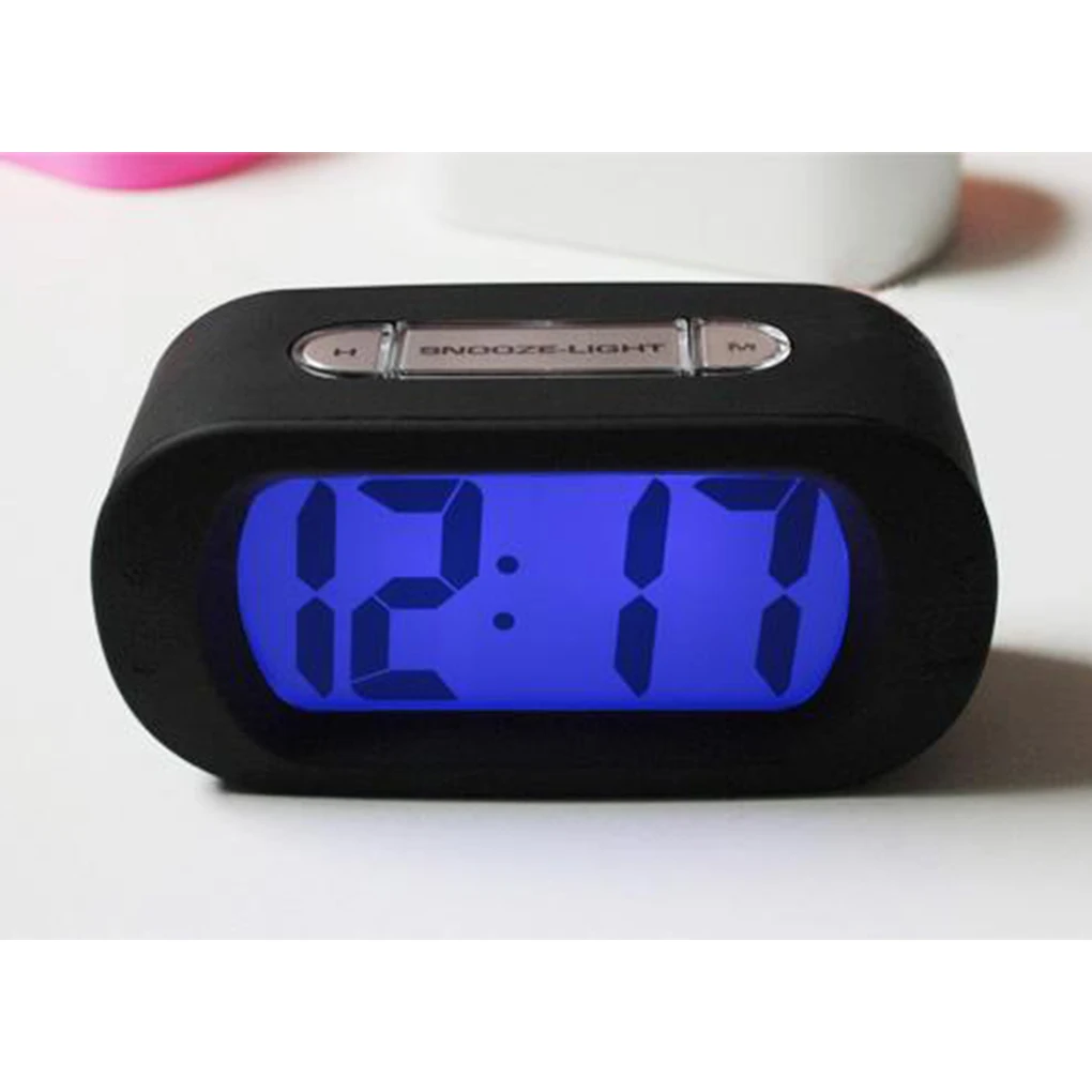 LED Alarm Clock Night Light Alarms Silicone Shell LCD Screen Clocks Bell Battery Powered Home Office Dorm Orange