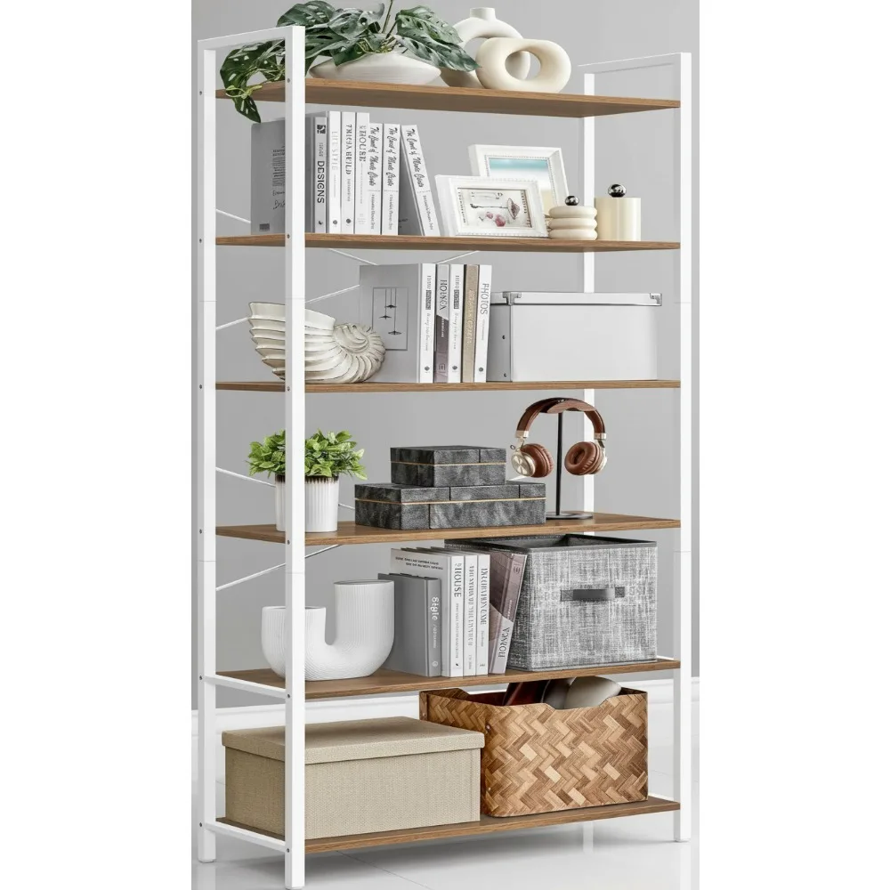 

6-уровневая промышленная книжная полка, полка для хранения со стальным каркасом для гостиной, домашнего офиса, кабинета, высотой 73,2 дюйма