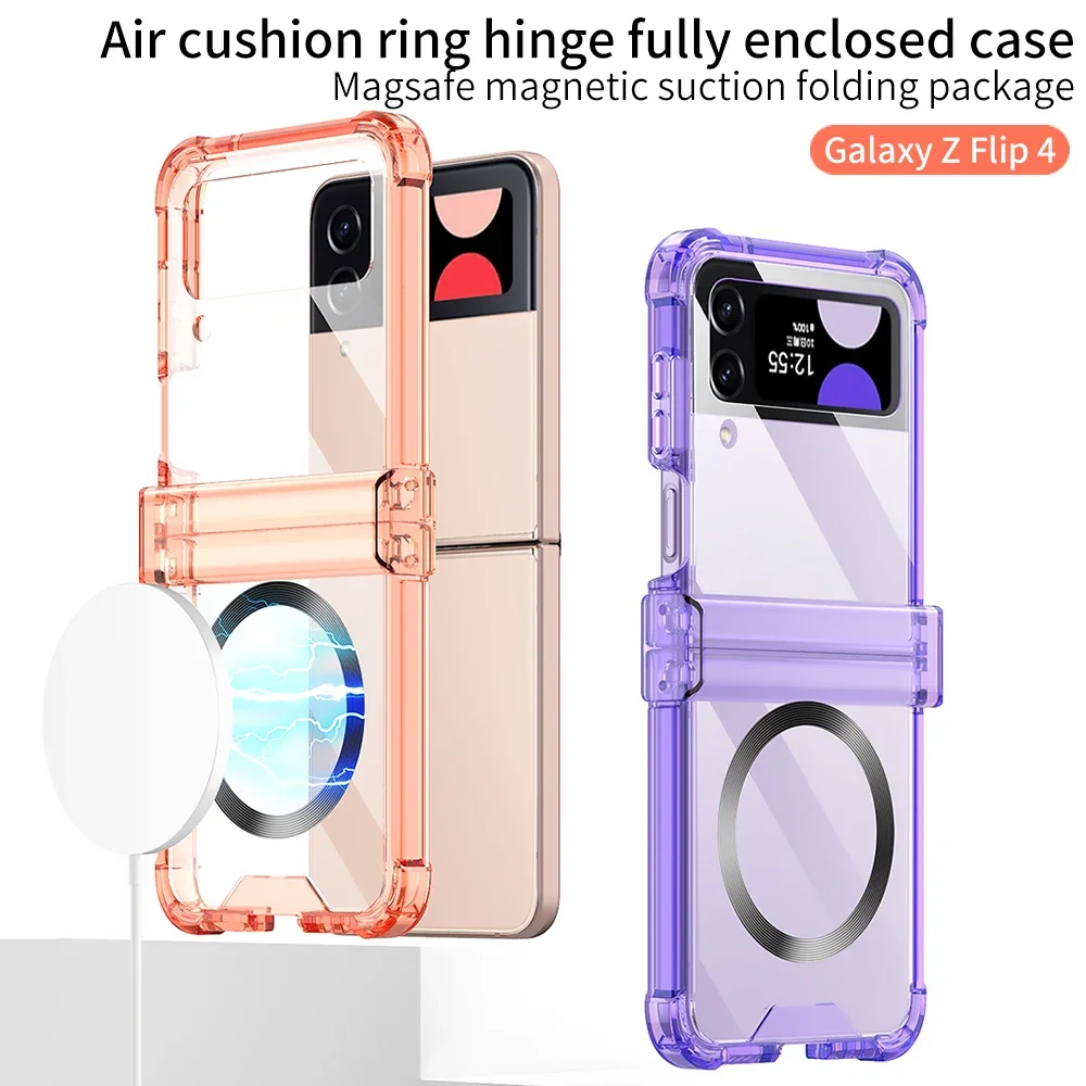 For Samsung Galaxy Z Flip 6 5 4 3 Magsafe Case Magnetic Wireless Charging Transparent Folding Hinge Shockproof Protection Cover