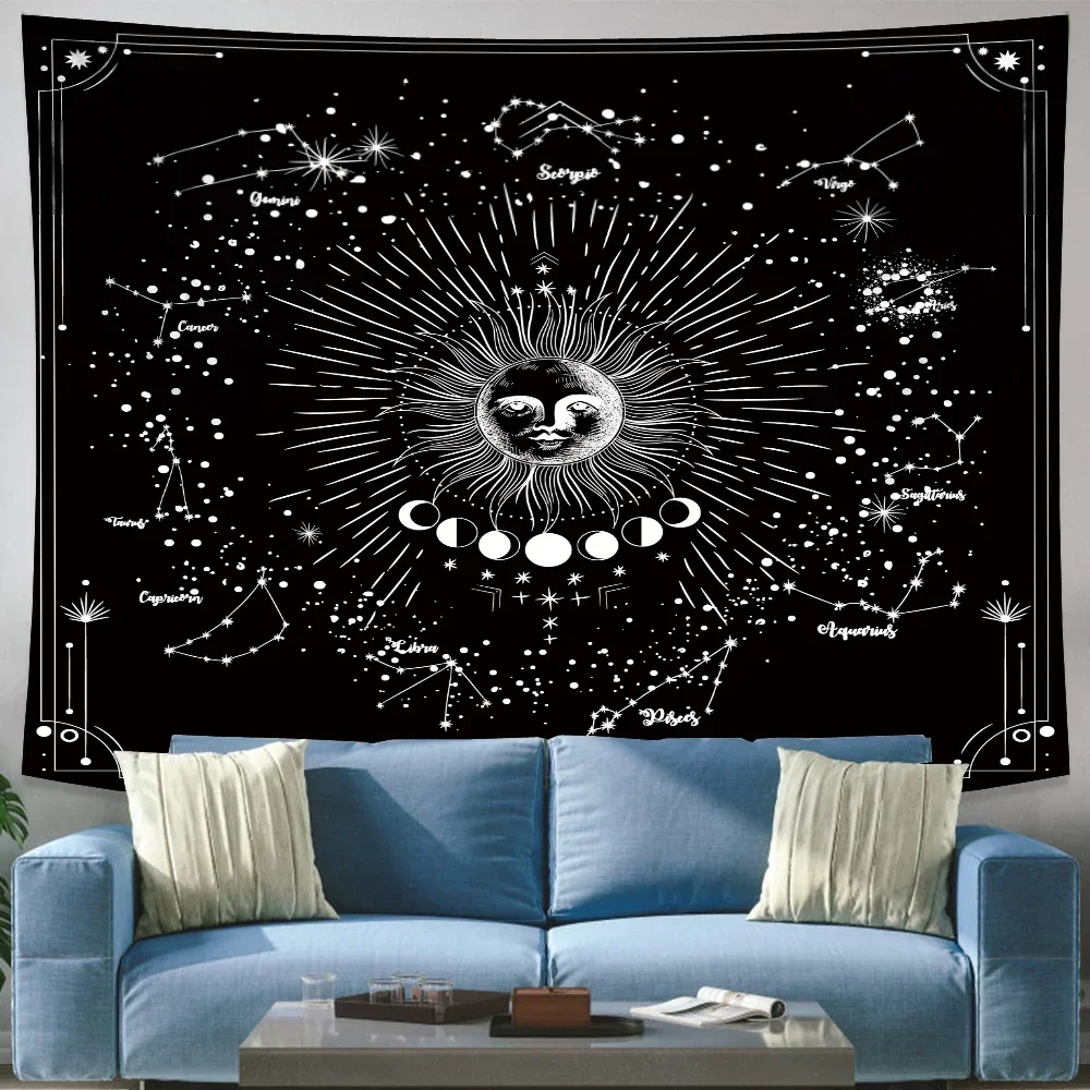 Customizable Psychedelic Sun Moon Starry Sky Tapestry Room Decoration Korean Tapestry Decoration Bedroom Mural Tapestry view 5